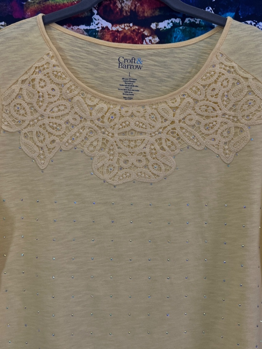 Yellow Lace Rhinestone Top [32R] - Picture 2 of 12